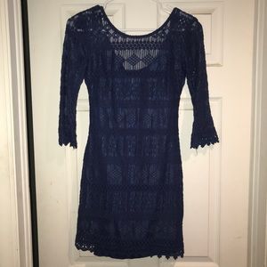 Lace 3/4 Sleeve Navy Blue Dress
